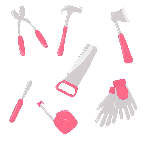 Set of pink work tools — Stock Vector