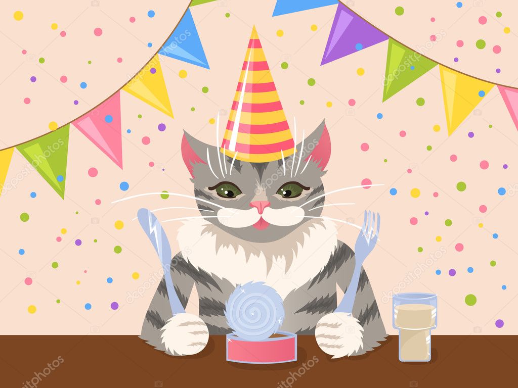 Chat Mignon Celebrant Son Anniversaire Image Vectorielle Par Alenarozova C Illustration