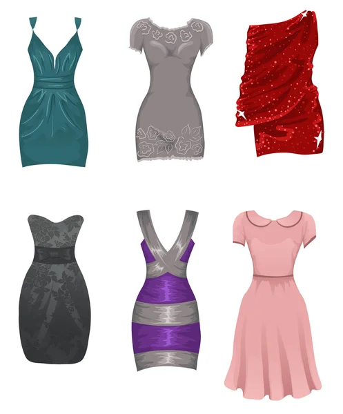 Uppsättning av kvinnliga klänningar — Stock vektor