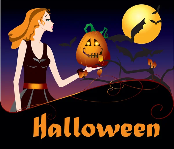 Halloween-kaart met heks — Stockvector