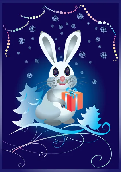 Noel kartı ile tavşan — Stok Vektör