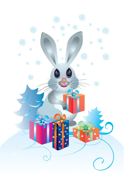 Kaninchen mit Geschenken — Stockvektor