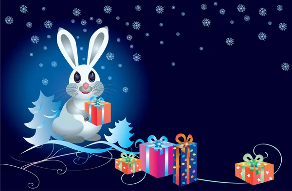 Weißes Kaninchen mit Geschenken — Stockvektor