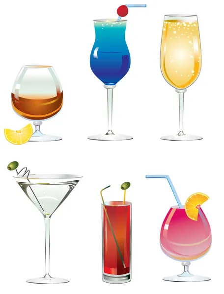Ein Illustriertes Set Ausgefallener Drink Cocktails Isoliert Auf Weiß — Stockvektor