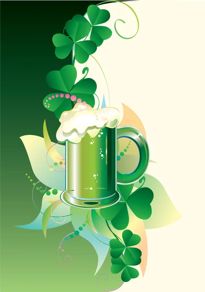 Patrick Card Cerveza Verde Con Trébol Sobre Fondo Verde — Archivo Imágenes Vectoriales