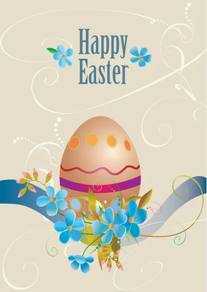 Easter card with egg and blue flowers — Stock Vector