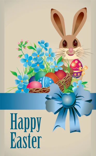 Easter card with rabbit and basket — Stock Vector