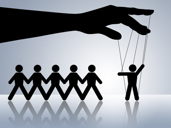 Бумажная цепь фигурок марионетка на струнной марионетке манипулируется приказом властного манипулятора obay
