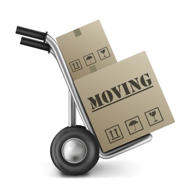 Moving cardboard box hand truck clipart