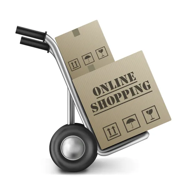 Caixa de papelão de compras online — Fotografia de Stock