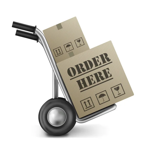Order here cardboard box — Stock Photo, Image