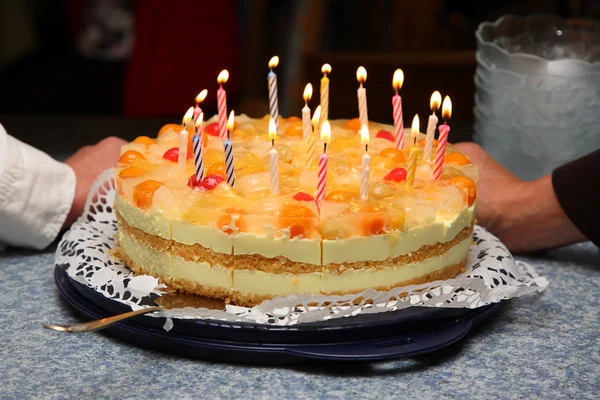Picture Birthday Cake Burning Candles — Stock Photo, Image