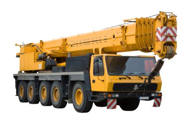 Mobile crane on white background, isolated, with clipping path.