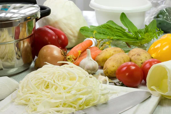 Pancar Çorbası Hazırlanması Için Gıda Maddeleri — Stok fotoğraf