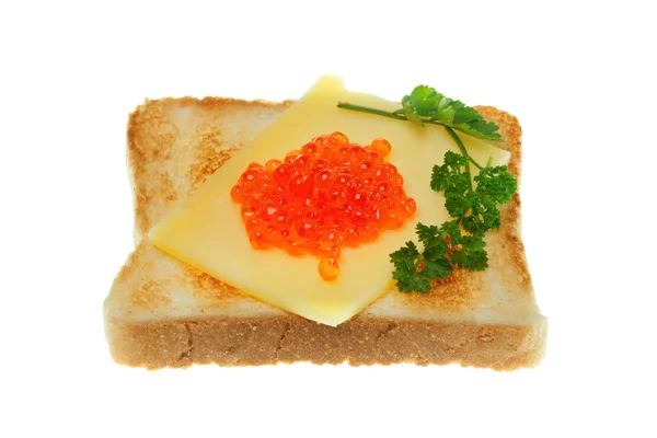 Toast with trout caviar. — Stock Photo, Image