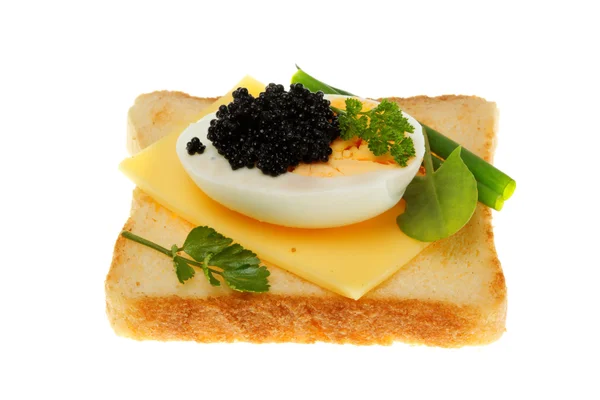 Toast with black caviar. — Stock Photo, Image