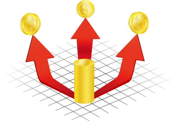 Diagram och pil med pengar — Stock vektor
