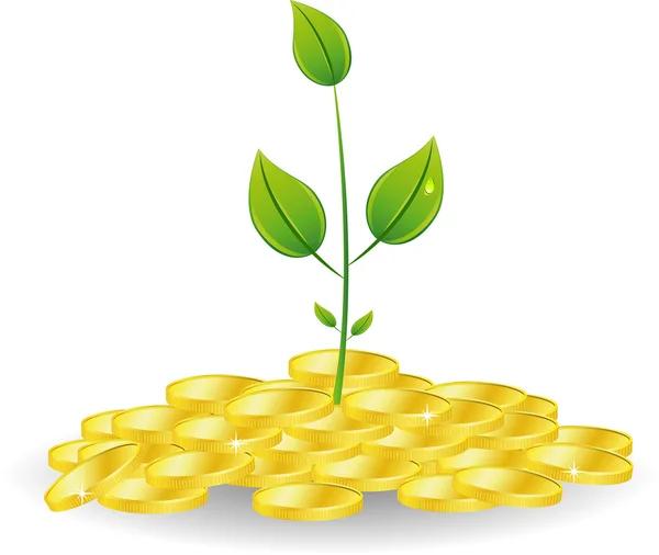 Young plant with golden coins — Stock Vector