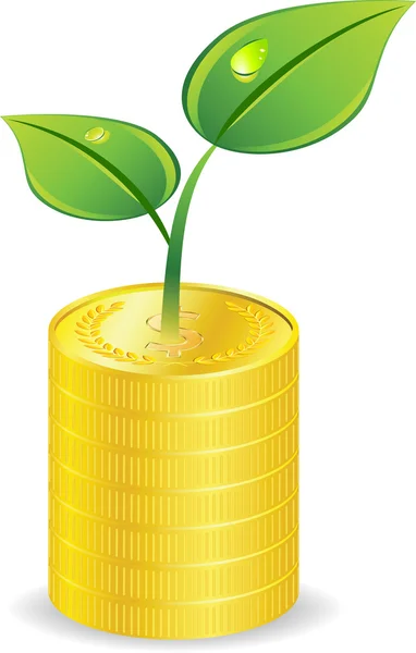 Young plant with golden coins — Stock Vector