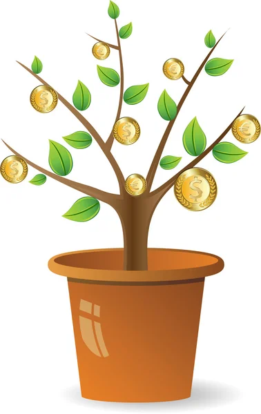 Plant with golden coins — Stock Vector