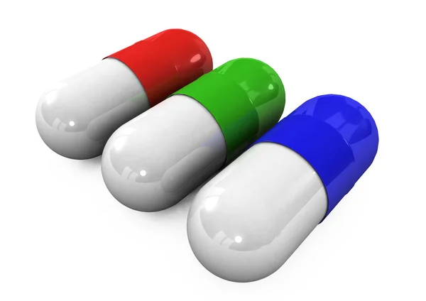 3d pílulas em um fundo branco — Fotografia de Stock