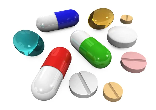 Verschiedene Tabletten Und Pillen Auf Weißem Hintergrund — Stockfoto