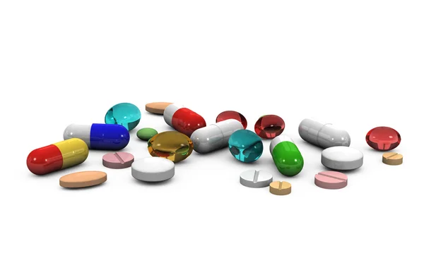 Diferentes Comprimidos Pílulas Fundo Branco — Fotografia de Stock