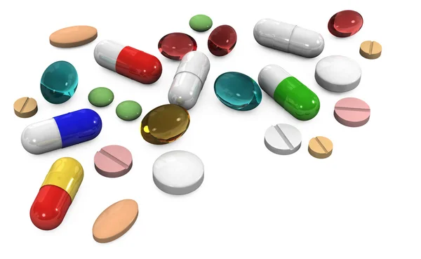 Píldoras 3d sobre un fondo blanco — Foto de Stock