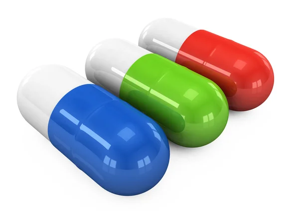 Píldoras 3d sobre un fondo blanco — Foto de Stock