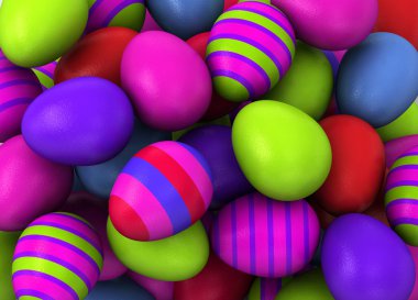 Beyaz arka plan üzerinde 3D renkli Paskalya yortusu yumurta