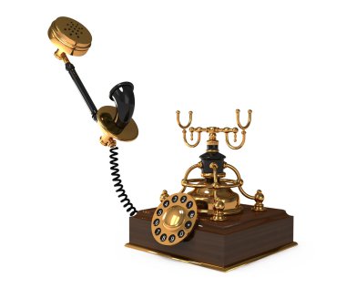 Traditional vintage rotary style telephone on white clipart