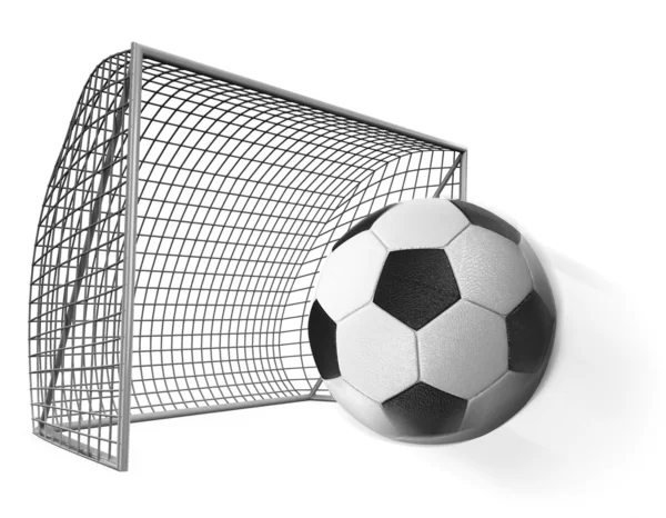 3-й футбольный мяч и ворота — стоковое фото