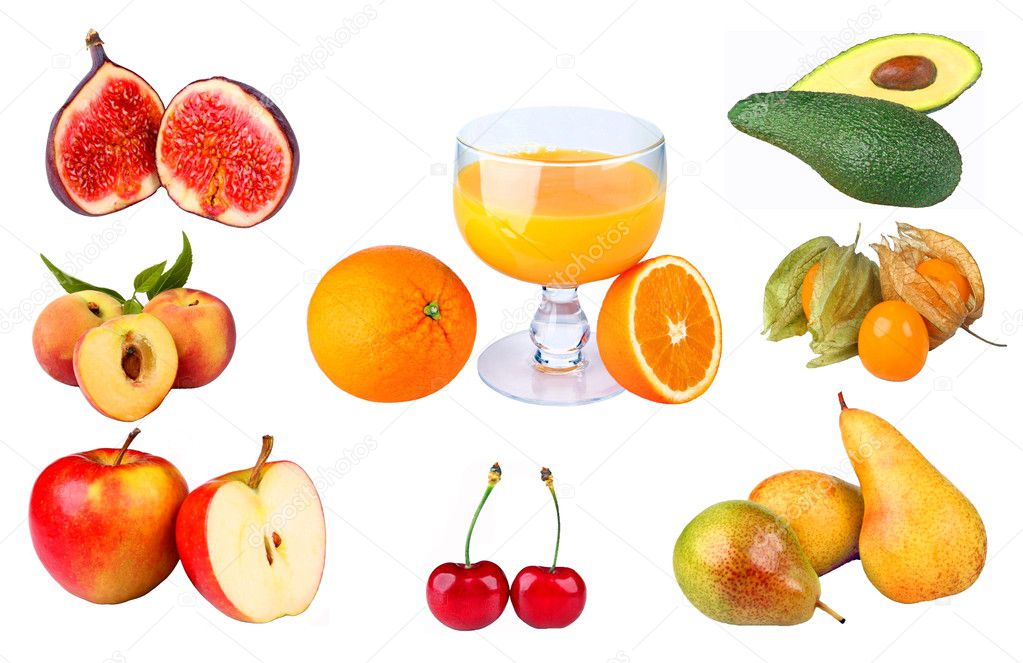 Fruits released on white background