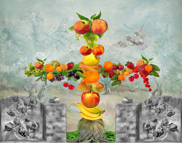 Frucht Löste Einen Texturierten Hintergrund Aus — Stockfoto