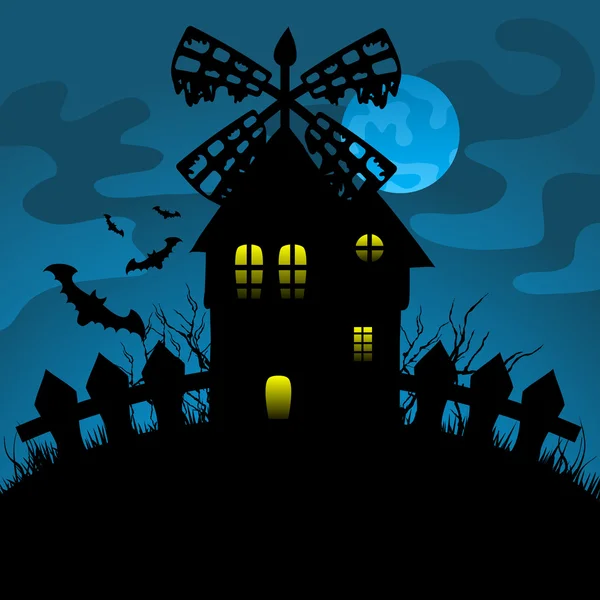 Vieux moulin la nuit — Image vectorielle