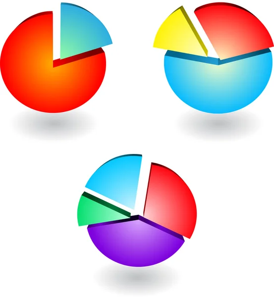 Conjunto Tres Diagramas Redondos Con Partes Diferentes Colores — Archivo Imágenes Vectoriales