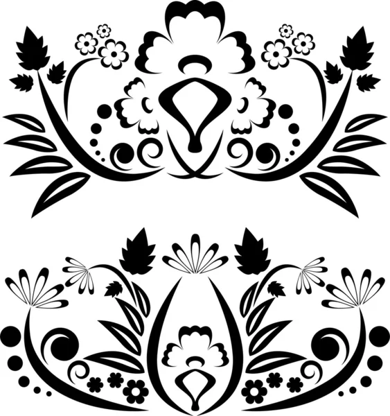 Black Decorative Floral Design Elements White Background — Stock Vector