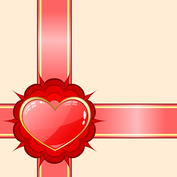 Κορδέλλα δώρων, με κόκκινη καρδιά — Διανυσματικό Αρχείο