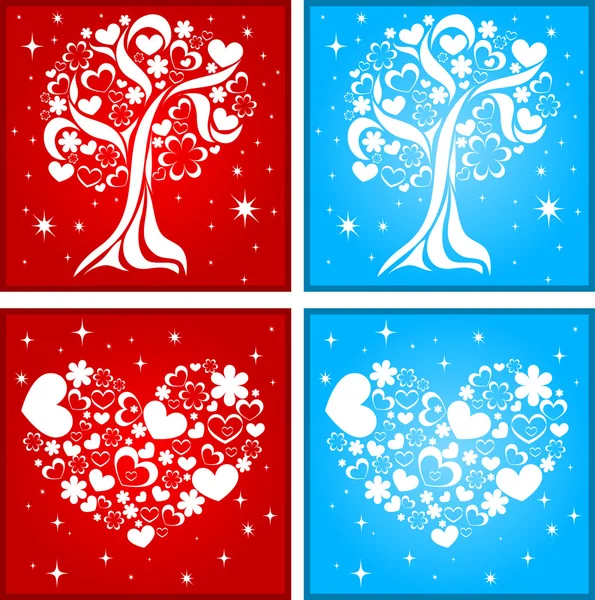 Design Elements Form Tree Heart Flowers Hearts — Stock Vector