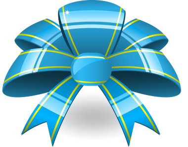 Blue bow of the ribbon with yellow stripes on the edge clipart