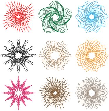 A set of spiral shapes of regular geometric shape clipart