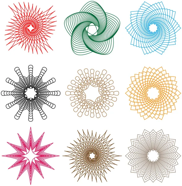 Düzenli Bir Geometrik Şekil Spiral Şekiller Kümesi — Stok Vektör