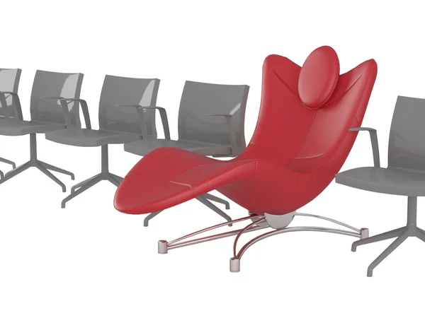 Speciální červené pohodlné kancelářské křeslo mezi obyčejné — Stock fotografie