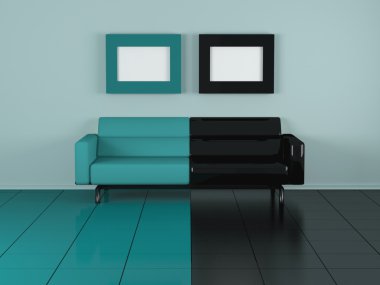 Green and black sofa, indoor clipart