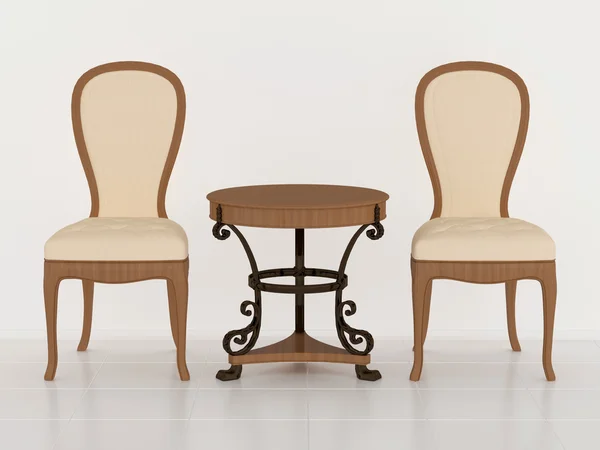 Klasszikus barna fotel, beltéri, nappali — Stock Fotó