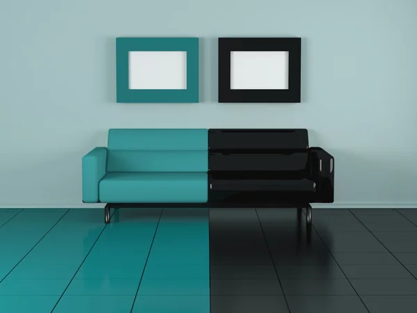 Sofá verde e preto, interior — Fotografia de Stock