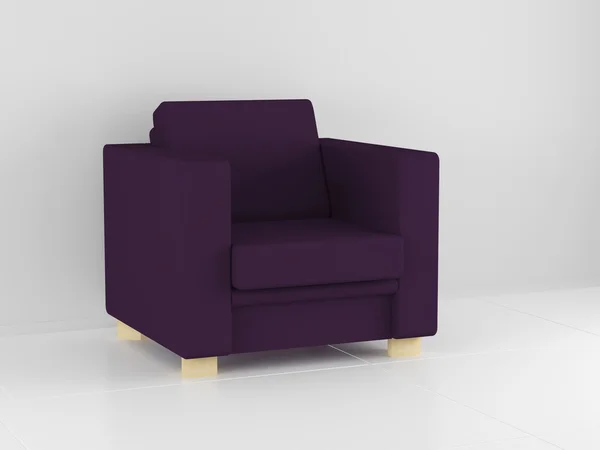 Violettes Sofa drinnen, 3d — Stockfoto