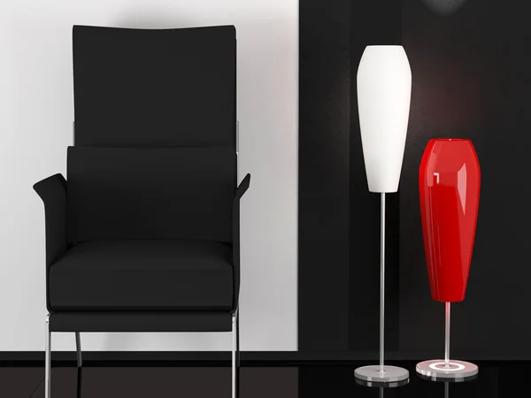 Modern black armchair indoor — Stock Photo, Image