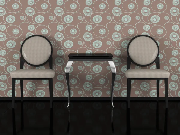 Вітальня, два класичних крісла з журнальним столиком — стокове фото