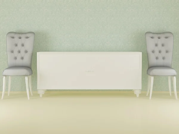 Dwa klasyczne fotel z biały kredens, sala — Zdjęcie stockowe
